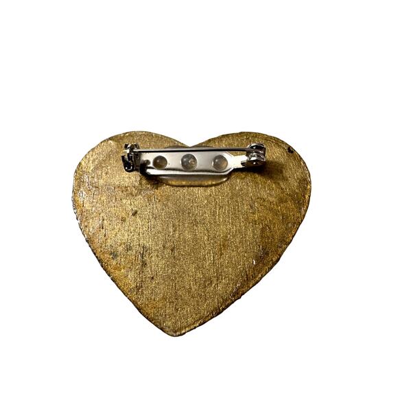 Vintage Artist Made Brooch Golden Wooden Silver Tones Abstract - Picture 3 of 5